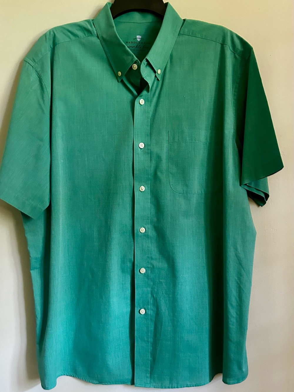 Saddlebred Wrinkle Free Green Short-Sleeve Button-Down Shirt
